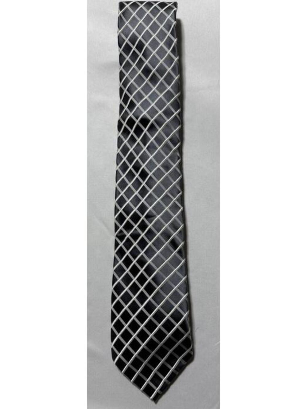 Donald J. Trump Signature Collection Gray Silk Tie with Silver Grid Pattern